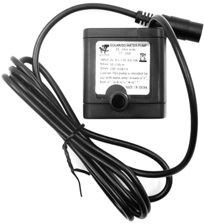 Hsthe Sea 500L/H Solar Fountain Pump, Black Plastic Submersible Water Pump, 12V, 5W, Low Noise, Less than 35dB, DC 6-12V, 5W