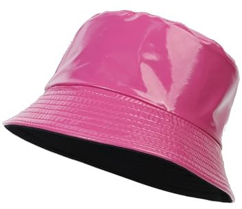 Cappello da pescatore doppio in pelle brillante Cappello da pescatore da donna Cappello da viaggio pieghevole Cappello da viaggio da uomo Multicolore Opzionale Bianco Bucket Hat, Rosa acceso, Taglia