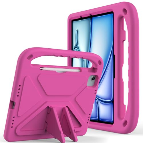 Unichthy Kids Case for iPad Air 13 inch M4 (2026) / M3 (2025) / M2 (2024) Full Body Protective Cover with Handle Stand Lightweight Shockproof Case for 13-inch iPad Air Deep Pink