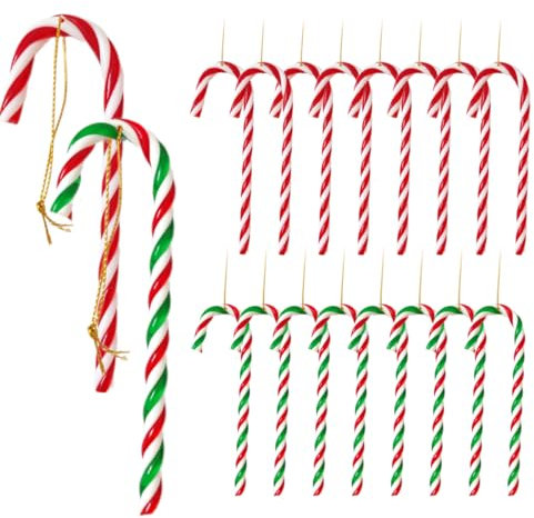VOPIWOZ Zuckerstangen Weihnachtsbaum, 16 Zuckerstangen Anhänger mit Kordel, Weihnachtsbaumschmuck Zuckerstangen, für Aufhängbarer Christbaumschmuck und Weihnachtskranz
