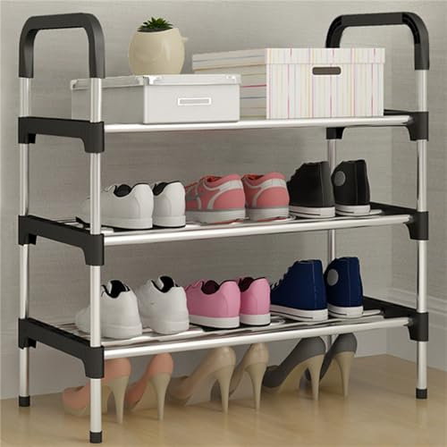 Warmiehomy 3 Tiers Shoe Rack, Slim Metal Shoe Storage for Hallway Free Standing Shoe Rack Wardrobe Shoe Racks with Shelves for Entryway Garage Dorm, 60cm×30cm×63cm