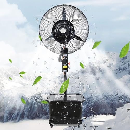 Ventiladores de pedestal Ventilador de nebulización oscilante para exteriores, ventilador de piso industrial comercial con tanque de agua de 42 L, ventilador de pedestal de altura ajustable,