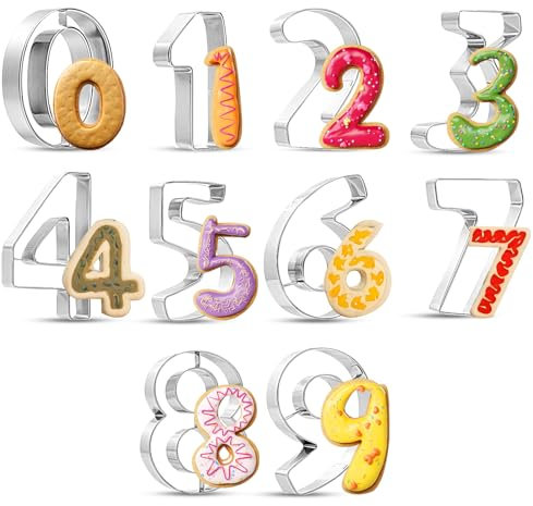 0-9 Zahlen Ausstecher Set,Edelstahl Zahlen Keksausstecher,Digitaler Ausstechformen, Plätzchenausstecher,Cookie Cutter,Ausstecher zum Backen und Kuchendekoration