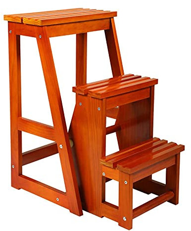 QZQJUILU Escabeau Accueil Escabeau Chaise D'escalier Petits Tabourets Sièges Échelle en Bois Escalier/Marron