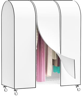 Zilink 127,7 cm Kleiderstangen-Abdeckung, staubdicht, atmungsaktiv, Kleidersackschutz, Kleiderschrankabdeckung mit 2 robusten Reißverschlüssen für Kleiderständer, weiß, Gestell nicht im Lieferumfang