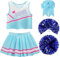 Aitsite Cheerleader Kostüm Kinder, cheerleading kostüm mädchen, Faschingskostüme kinder cheerleader, kinder cheer outfit mit Pompoms, Socken und Kopfschmuck für Karneval Party (Blau, 130)