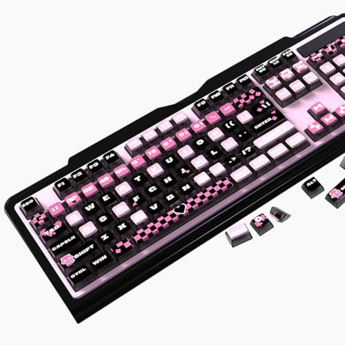 KOVNISE Pudding Keycaps ASA Keycaps Set 125 Keys Cute Girly Style Set for Custom Keyboard for 100% 75% 65% 60% Mechanical Keyboard Black & Pink