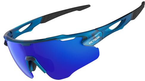 Victgoal Fahrradbrille Herren Damen mit Polarisiert Linse UV400 Schutz Sport Sonnenbrille TR90 Rahmen Ultraleicht MTB Fahrrad Brillen für Radfahren Laufen Fischen (Marine)