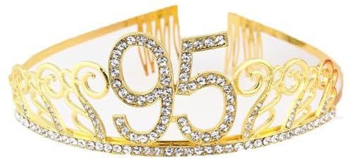 CHUYIX Geburtstag Krone Gold-95 Zahlen Happy Birthday Krone mit Kamm Strass Kristall Krone Haarreif mit Zahl Geburtstag Tiara Geburtstag Crown für Geburtstag Party Favor Supplies Tortenkrone(39#)