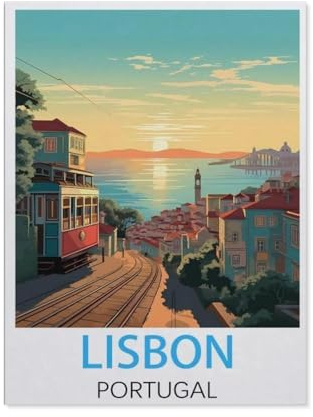 Puzzle en Papier，Affiche de Voyage Vintage de Lisbonne Portugal，1000 Pièces Puzzles Jeu De Jouets Interactifs, Scies Sauteuses Classiques（38x26cm）-AJ27