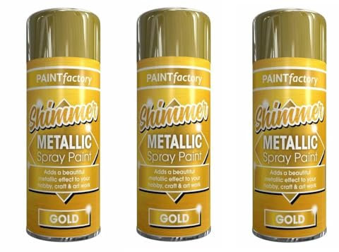 DIOXSTAR Metallic Gold Spray Paint, Shimmer Effect, Non-Cracking, Vibrant Colour, Quick Drying, Ideal use for Metal, Wooden Furniture, Interior, Exterior Decoration, 200ml (Pack of 3)