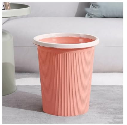 Xumh2024-3 Poubelle de Cuisine Corbeille à Papier Rose sans Couvercle avec Anneau de Pression, Corbeille à Papier en Plastique rayé for la Maison, la Cuisine, Le Bureau pour Chambre ou Salon(Grand)