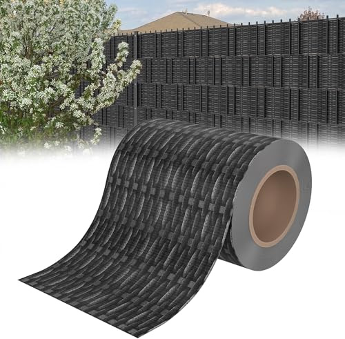 YRHome 35m x 19cm PVC Sichtschutzfolie Sichtschutzstreifen Doppelstabmatten Zaun Sichtschutz Zaunfolie Doppelstabmattenzaun mit 20 Befestigungsclips 450g/m² Stabmattenzaun Windschutz Rattan Anthrazit