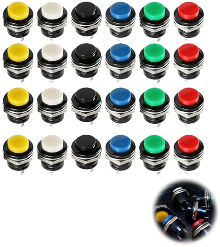 Jetstream 24 Piezas Pulsador Momentaneo, 16mm Interruptor Pulsador, Momentary Push Button On Off Switch, compatible con Interruptores de Botón en Miniatura de Bocinas de Automóvil, Timbres