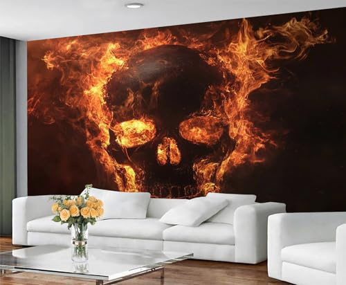 GIVLWF Wallpaper Skull Bedroom Wallpaper Murals, Gothic Skull Wall Paper for Living Room, Large Mural & Room Decor, Burning Art Wall Paper - Not Self Adhesive