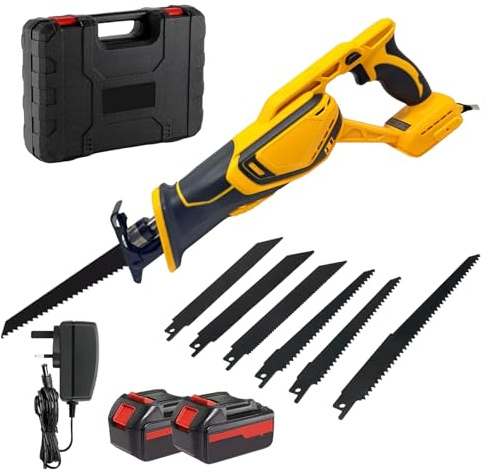 Brushless Cordless Reciprocating Saw, 0-3500SPM 3 Variable Speed Cordless Reciprocating Saws, Brushless Motor Electric Wood Saw with 2X 20V Batteries for Wood Metal PVC Cutting, 6 Sawing Blades