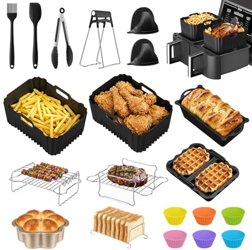 ITClosud Heißluftfritteuse Zubehör für Foodi Max Dual Zone Heißluftfritteuse AF400EU AF500EU, 26-teiliges Air Fryer Silikonmatte Accessories, Spülmaschinenfest Airfryer Accessories