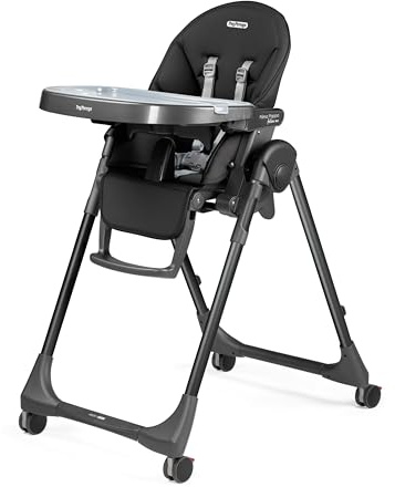 PEG Prima Pappa Follow Me Hochstuhl für Babys, Neigbar, Liegefunktion, 4 Räder, Faltbar und Ultra-Kompakt, für Kinder von 0 bis 3 Jahren (0-15 kg), True Black