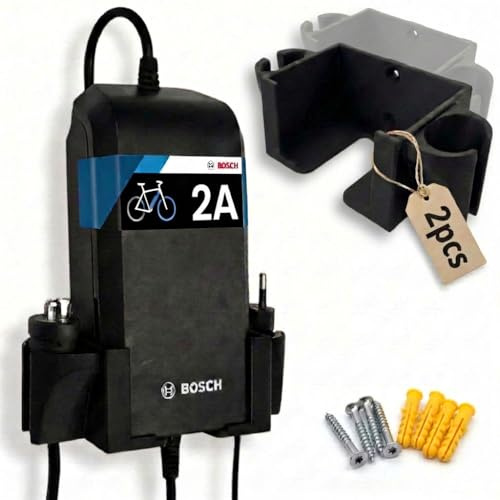 R-Satz Shop 2 Stück Wandhalterung passend für Bosch E-Bike Ladegerät 2A - BCS230 Compact Charger - e Bike 2A 4A 6A Smart System Akku Batterie Halter Charger - inkl. Montagezubehör