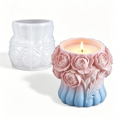 Pfingstrosenförmige Vasen-Harzform Silikonform für Blumentopf, Sukkulenten, Epoxidharz, Beton & Zement Schmuckhalter, Halloween & Weihnachtsdeko DIY-Vase, Aufbewahrung für Make-up-Pinsel (Pfingstrose)