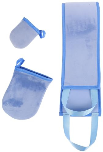 ROMISBABA Bräunungsapplikator Satz für Rücken und Hand aus Blauem Veloursmaterial Gleichmäßige Anwendung und Praktische Handhabung für Selbstbräunungslotion bei Frauen
