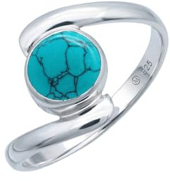mantraroma Türkis Ring Damen 925 Silber – runder Edelstein Ring Ø 7 mm, minimalistischer Damenschmuck modern schlicht elegant
