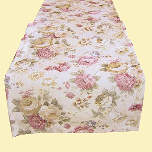 heimtexland ® Landhaus Rosen Tischläufer in 40x150 cm aus hochwertigem Jacquard in Creme rosé mit Blumen Druck Rose - Tischdecke Country Chic Typ442