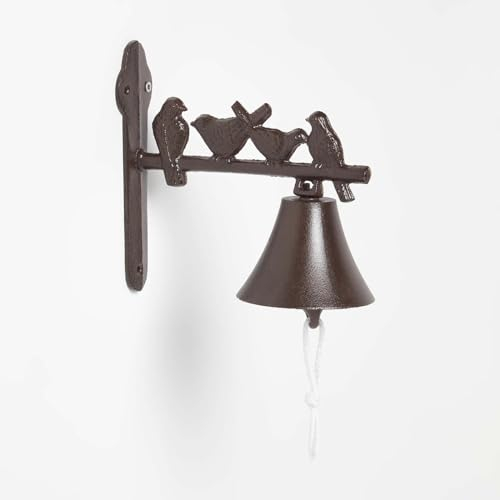 HOMESCAPES Cast Iron Doorbell with Wall Bracket and decorative Birds on a Branch Rustic Style Door Bell