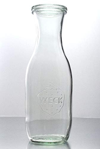 Weck 6 Einkochgläser 1,0 Liter Saftflasche RR60 mit Glasdeckel und Auswahl Zubehör im Original Karton (Mit Glasdeckel, Ringen und Klammern)