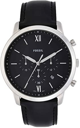 Fossil Neutra uhr für Herren, Chronographenwerk mit Edelstahl- oder Lederarmband, Schwarz und Silberton, 44MM