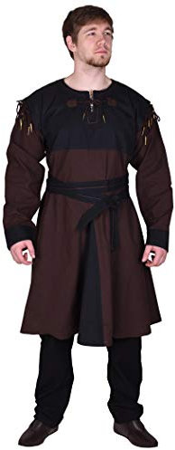 Battle-Merchant Bent - Medieval Tunic with Removable Sleeves - LARP Viking Costume - Cotton - Brown/Black - Large