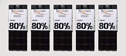 5 Tavolette di finissimo cioccolato fondente artigianale Beppiani - made in Italy - cioccolato dark - extra dark (80% Cacao)