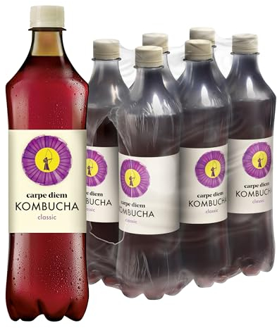 Carpe Diem Kombucha Classic | Erfrischendes, fermentiertes Teegetränk | Vegan und wärmebehandelt | Original Kombucha Geschmack | 6x 750ml PET Flasche