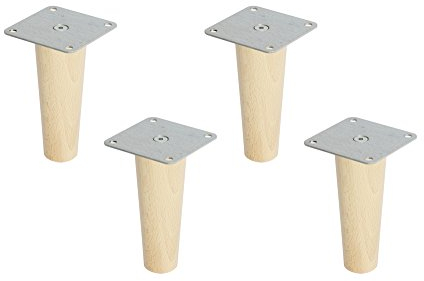 Superelch 4er-Set Möbelfüße Ivar Regal/Holzfüße aus Massivholz Buche/Mit Montageplatte & Schrauben/Konisch/Höhe 16 cm