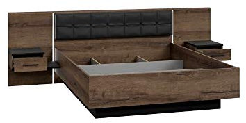 Furniture24 Bettgestelle Bellevue BLQL161B Bett Bettrahmen 160x200 cm mit Nachttische und LED Beleuchtung Schwarzeiche Schlammeiche Schlafzimmer