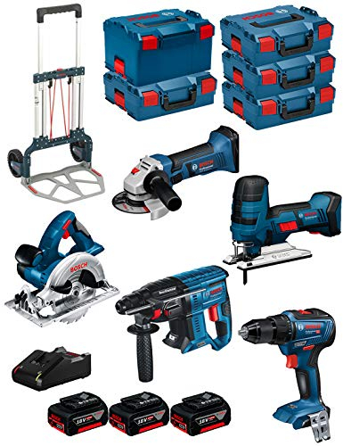 BOSCH Kit 18V BK501 (GST 18 V-LI S + GKS 18 V-LI + GBH 18V-21 + GWS 18-125 V-LI + GSR 18V-55 + 3 Batteries de 4,0 Ah + Chargeur + 4 x L-Boxx 136 + L-Boxx 238 + Caddy)