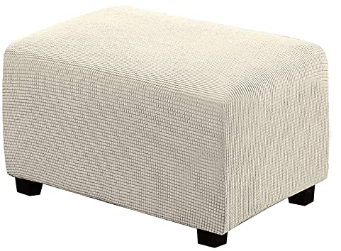 BXFUL Ottomane Schonbezug, Rechteckig Hocker Jacquard, Quadratisch hockerbezug, Hocker Husse für Fußhocker, Hocker Protector Waschbar Überzug hockerabdeckung (Large,Beige)