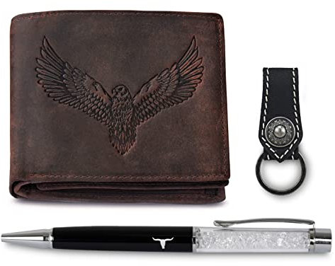 Urban Forest Vintage Braun Leder Geldbörse, Schlüsselanhänger & Stift Combo Geschenkset für Herren