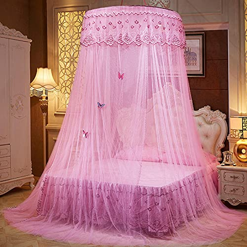 Romantische Moskitonetz Doppelbett, Kuppel Spitze Prinzessin Bett Baldachin Mückenschutz zum Single zu King Size Betten Ideal für Schlafzimmer Dekorative-Rosa