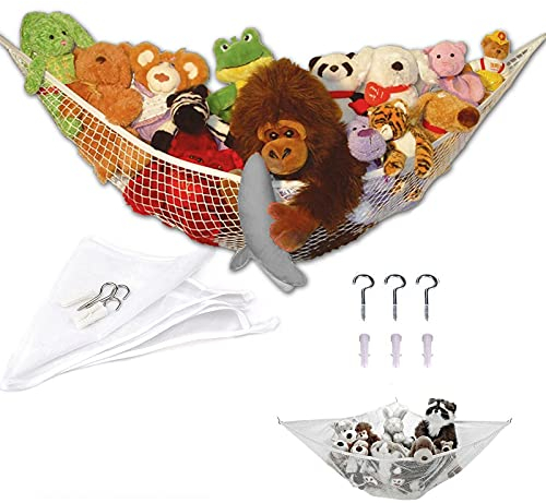 Walgreen® Hängematte für Extra Große Stofftiere, Teddy, Kinderzimmer, Spielecke, Netz-Aufbewahrungsnetz für Baby, Ordentliches Netz zum Aufhängen an der Wand, Weiß
