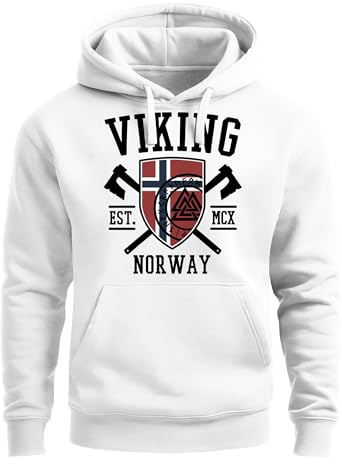 Neverless® Hoodie Herren Viking Norway Norwegen Flagge Wikinger nordisch Kapuzen-Pullover Männer Fashion Streetstyle Weiss M