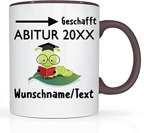 Print-Klex Tasse mit Namen und Abitur Motiv Bedruckt Namentasse Namensbecher mit Abitur Motiv Geschenktasse Weiß/Schwarz Kaffeebecher Geschenk Becher Spruchtasse Keramik mit Druck 330ml Tasse mit Text