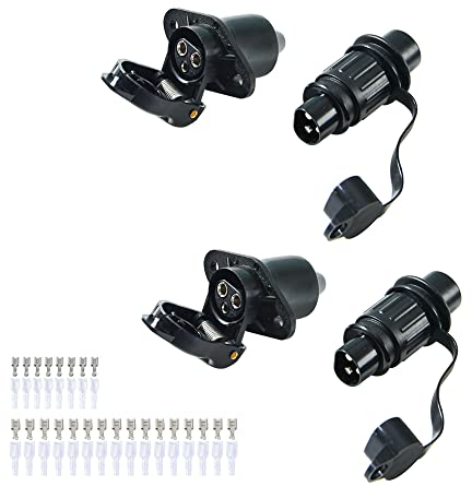 Feuunly 2 Piezas x Enchufe Y Zócalo Tractor 3 Pines, 12V Conector 3 Pines Impermeable Remolque, Adaptador Enchufe Remolque Conector 3 Pines, para Tractor Camión RV Remolque Conector