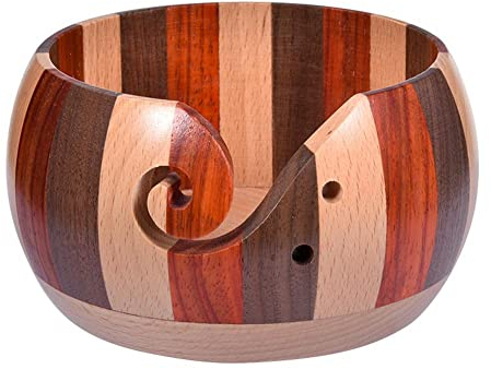 Yulakes Garn Schüssel Garnschale aus Holz, Wollhalter Holzgarn-Schale Wollball-Organizer Handgefertigte Garn Aufbewahrungsschüssel Garnhalter Garnaufbewahrung mit Löchern Aufbewahrung für Stricken (A)