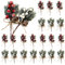 HanOBC 20 Stück rote und weiße Beerenstiele, 15 cm, künstliche Tannenspieße, Zweige, Weihnachtsblumen, Picks und Sprays, Urlaub, Winter, Blumenplektren für Girlande, Kranz, Weihnachtsdekoration