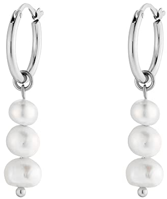 Heideman Ohrringe Maja Damen - aus hochwertigem Edelstahl - silber gold rosegold farbend poliert - Ohrcreole für Frauen mit Perle weiss - Ohrschmuck 3cm lang hängend