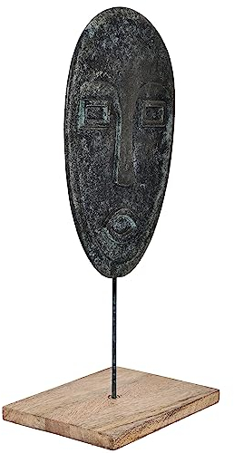 EGLO LIVING Skulptur mit Sockel Hokuta, rustikale Zimmer Deko für Wohnzimmer, Tischdeko aus Holz in Natur und Metall mit grüner Patina, natürliche Wohnzimmerdeko, Dekofigur 45 cm