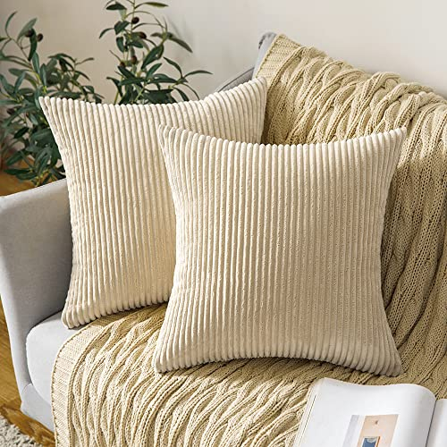 MIULEE 2er Set Kissenbezüge Kord Kissenhülle Dekorative Kissenbezug Sofakissen Couchkissen Dekokissen Zierkissenbezug Deko Kissenhülle mit Verstecktem Reißverschluss 40x40cm 16x16in Cremegelb
