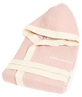 Bee Peignoir en nid d'abeille avec bordure en éponge de coton 100 % avec capuche – unisexe – Sumuga pour BeeYourHome (Poudre-XL)