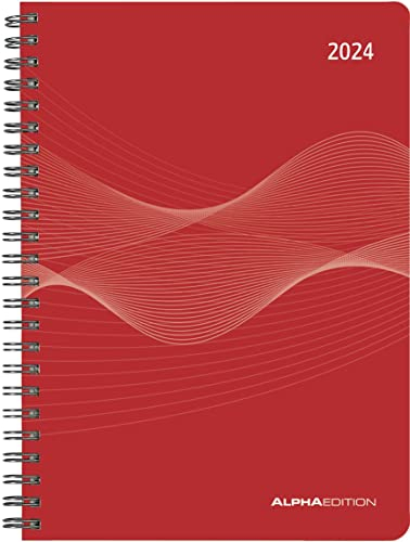 Wochenplaner PP-Einband rot 2024 - Büro-Kalender A5 - Cheftimer - red - Ringbindung - 1 Woche 2 Seiten - 128 Seiten - Alpha Edition